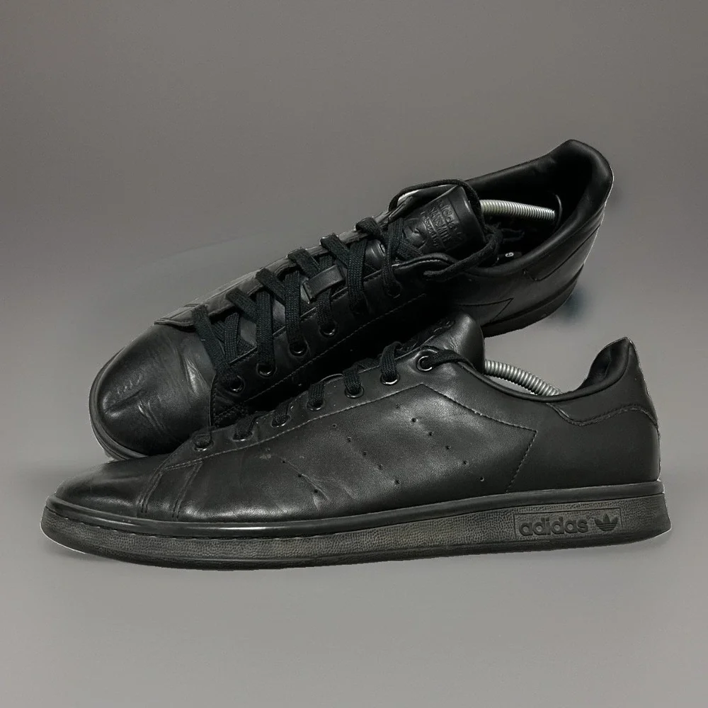 Adidas Stan Smith Mens Triple Black Lace Up Prime Comfort Low Sneaker Shoes 13